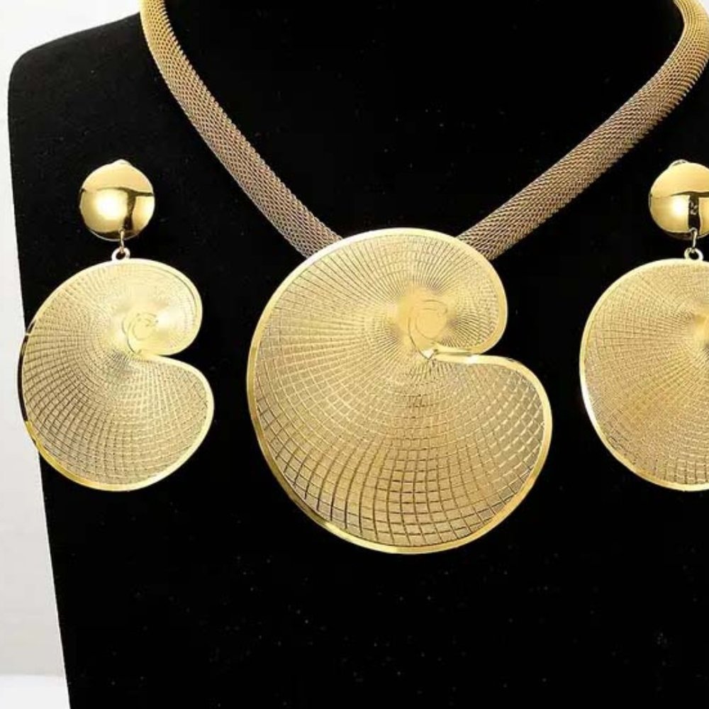 Gold Spiral Statement Necklace and Earring Set - Women's Jewelry